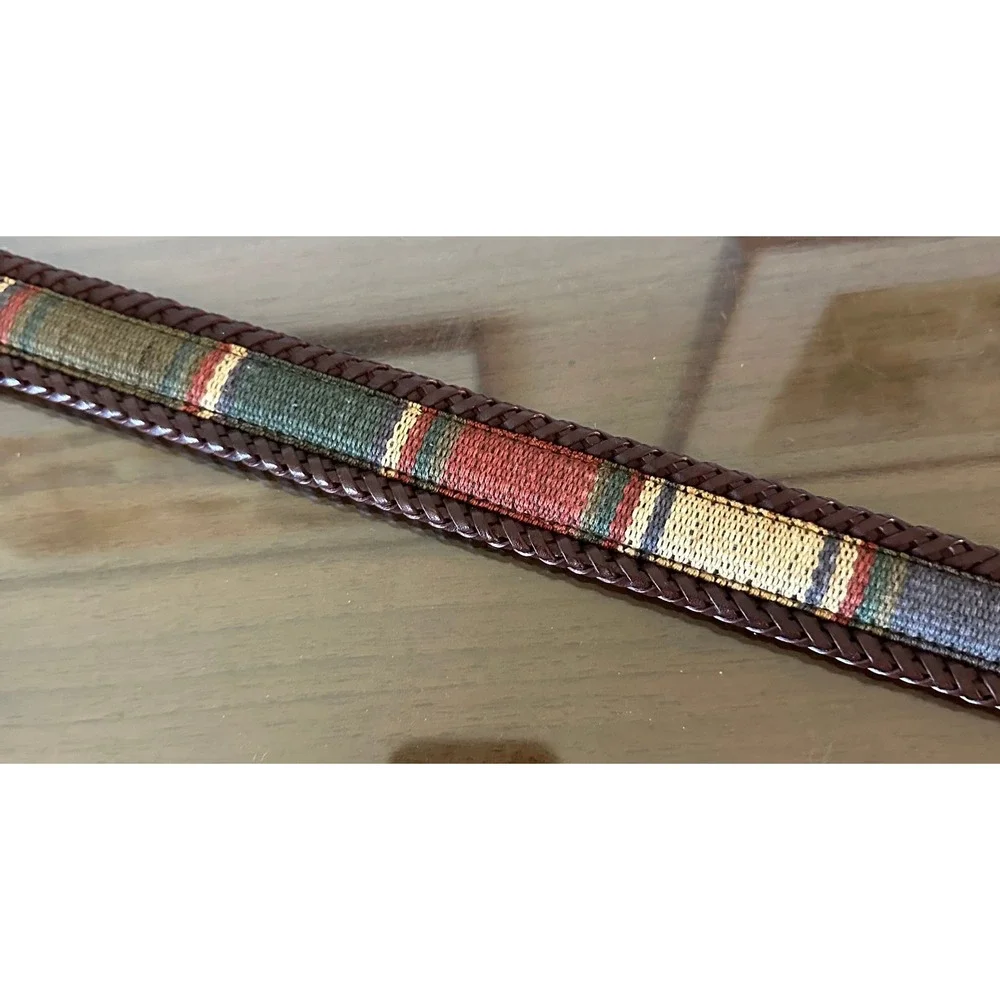 Vtg 90s Brighton Woven Leather Braided Belt Brown Western Striped Size 40 67506